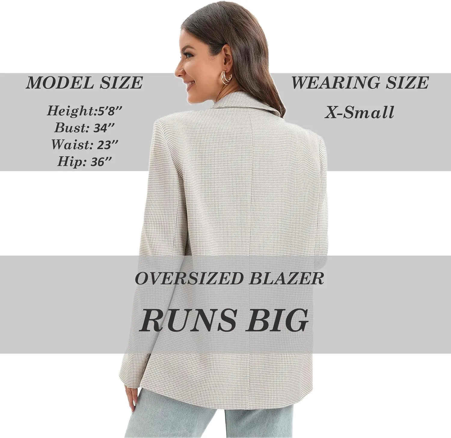 TRNY Women's Oversized Double-Breasted Suit Blazer Jacket Long Sleeve Casual Boyfriend Style Work Office Blazer with Pockets