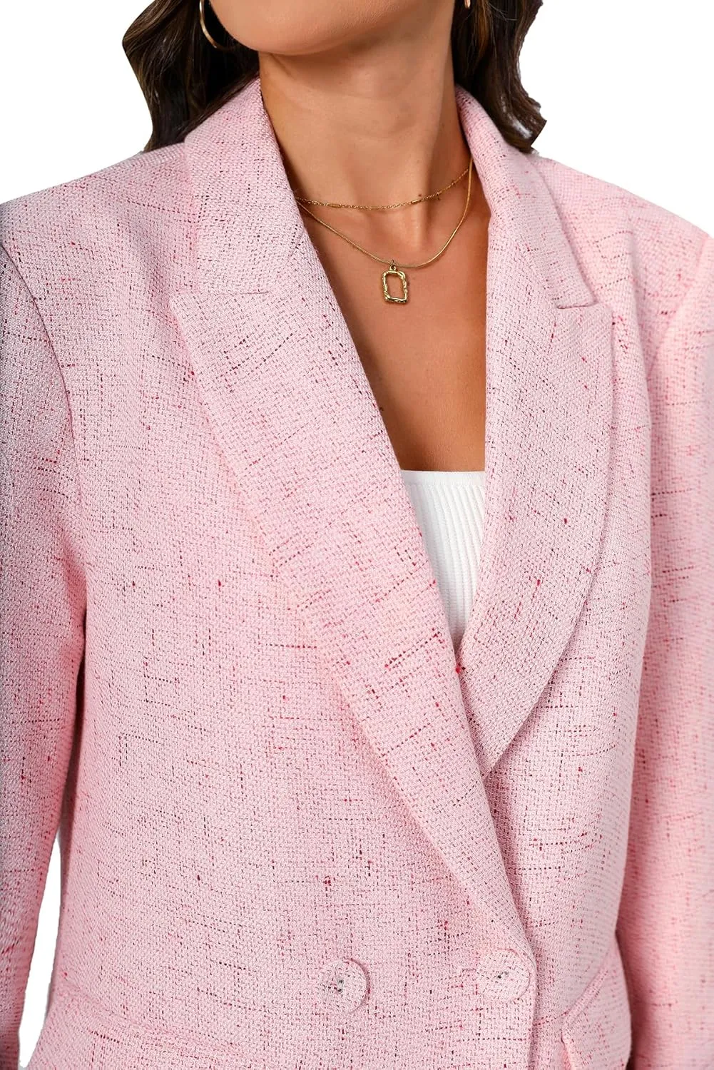 TRNY Women's Oversized Double-Breasted Suit Blazer Jacket Long Sleeve Casual Boyfriend Style Work Office Blazer with Pockets