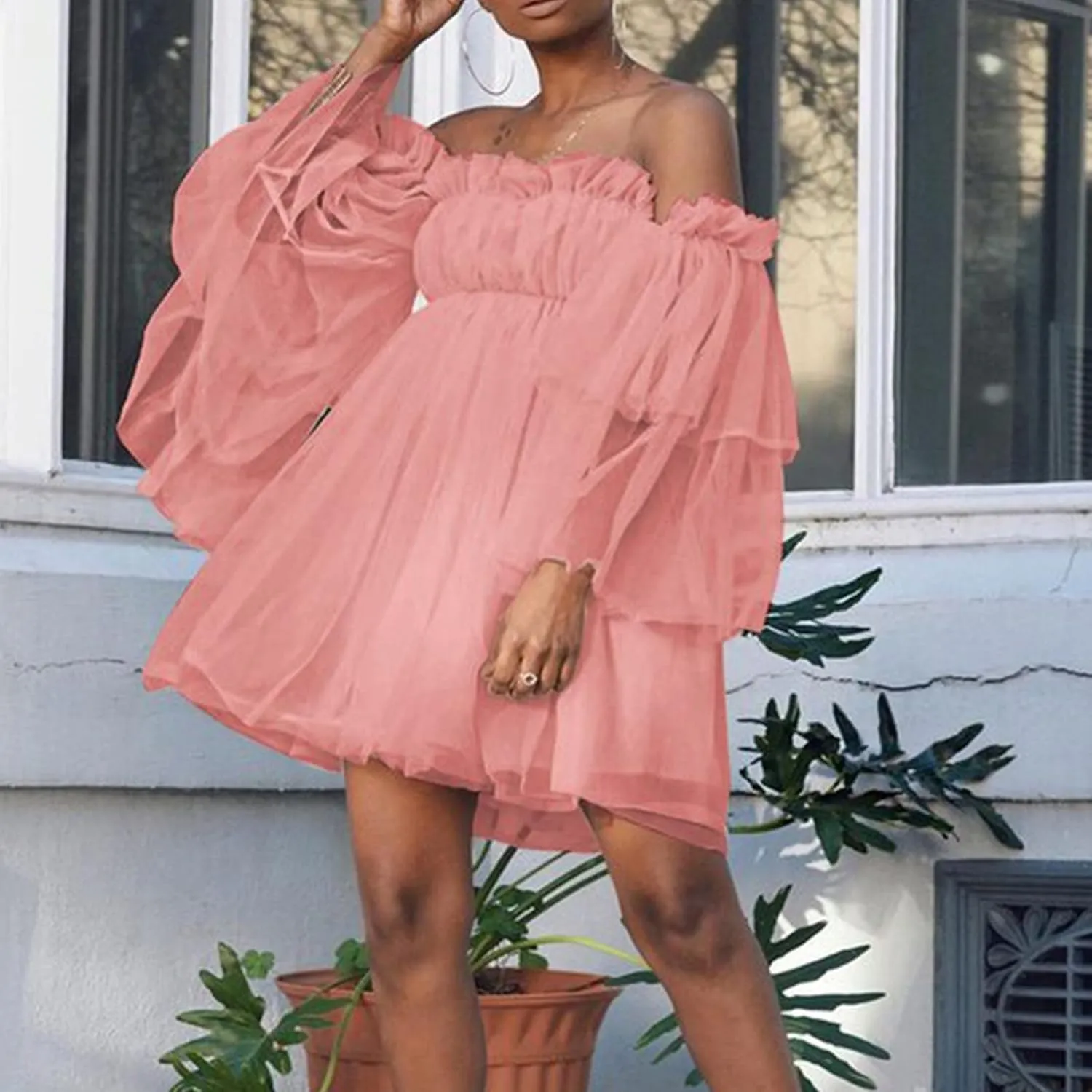 Tulle Dress Women Short Puffy Prom Dress Strapless Mesh Birthday Fairy Dresses Ruffle Cocktail Party Poofy Gown