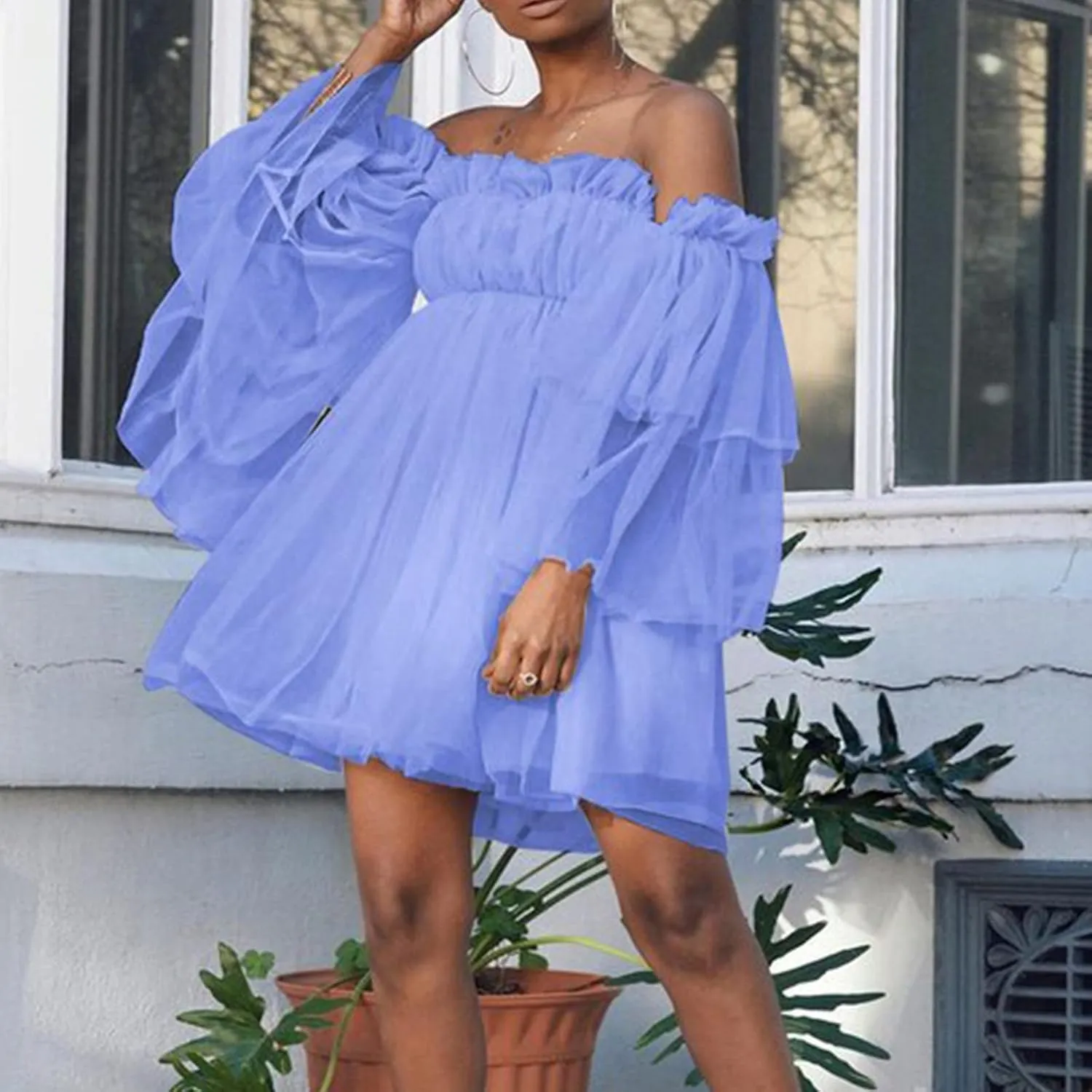 Tulle Dress Women Short Puffy Prom Dress Strapless Mesh Birthday Fairy Dresses Ruffle Cocktail Party Poofy Gown