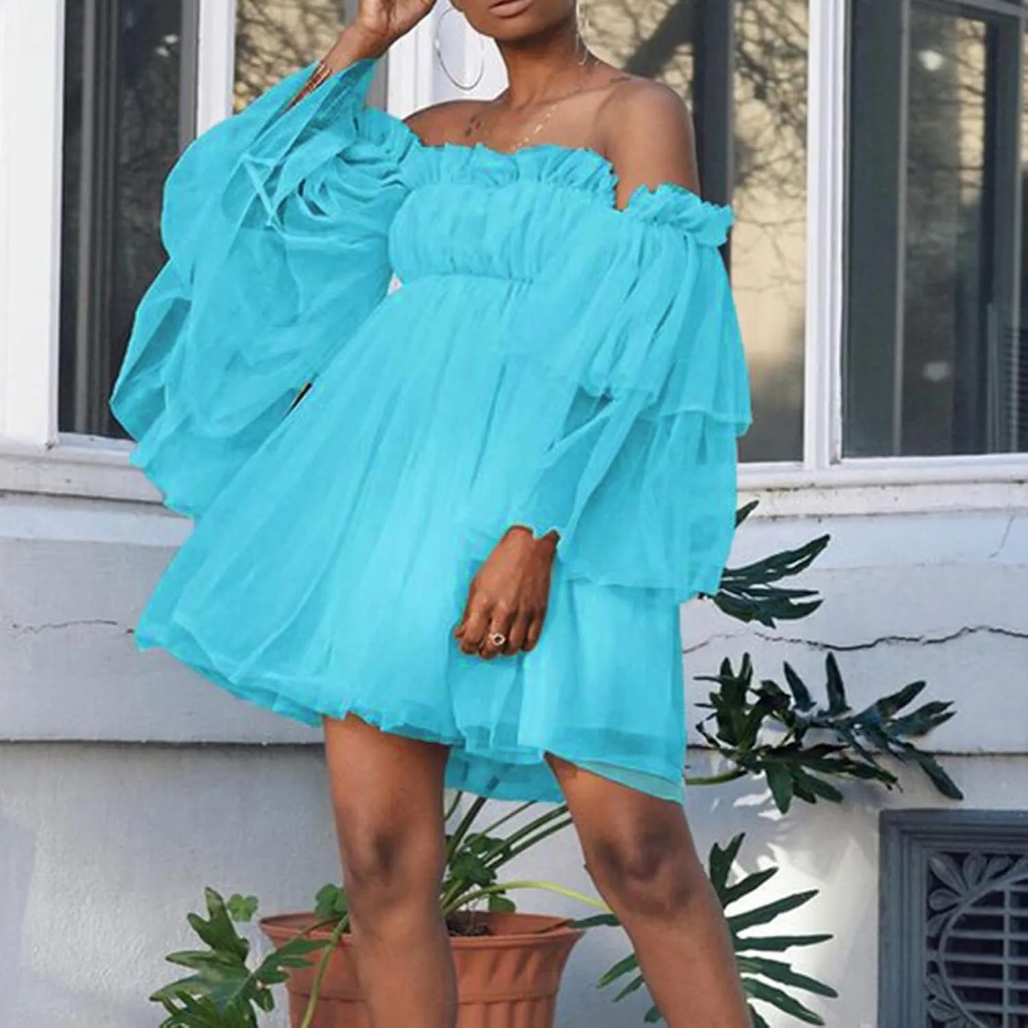 Tulle Dress Women Short Puffy Prom Dress Strapless Mesh Birthday Fairy Dresses Ruffle Cocktail Party Poofy Gown