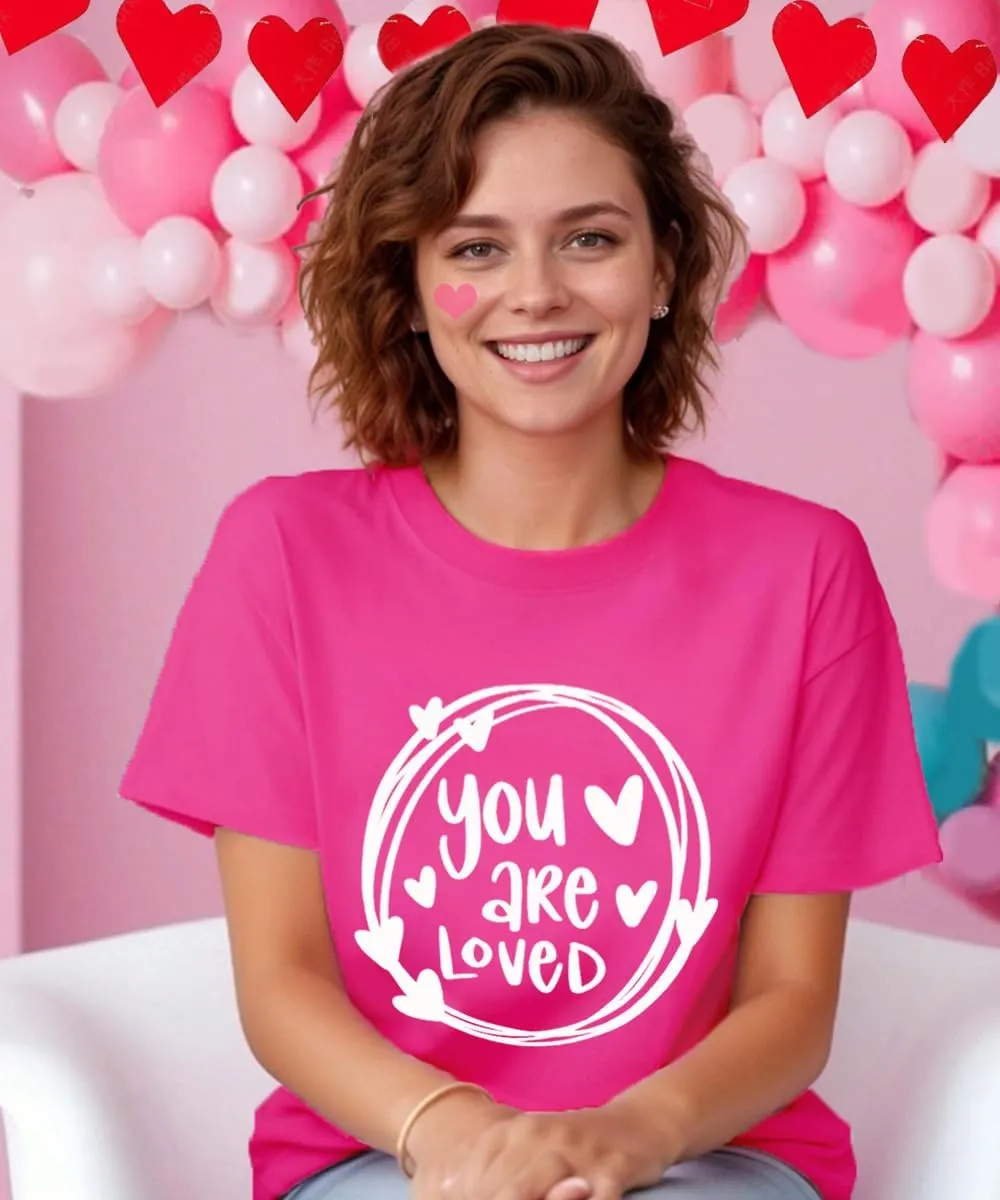 Valentines Shirts Women Funny You are Loved Letter Print T Shirt Love Graphic Short Sleeve Gift Tops for Lover