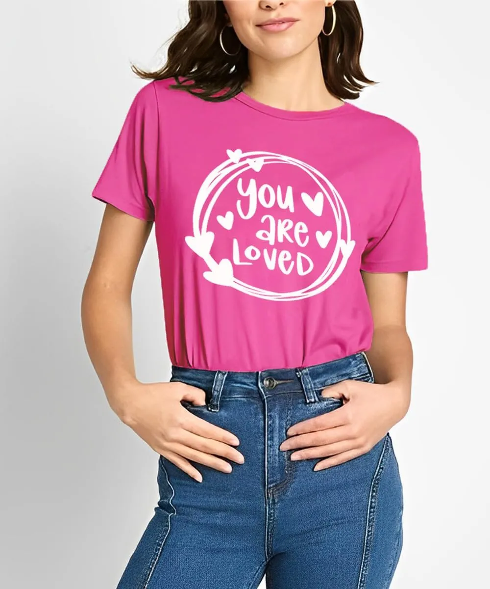 Valentines Shirts Women Funny You are Loved Letter Print T Shirt Love Graphic Short Sleeve Gift Tops for Lover