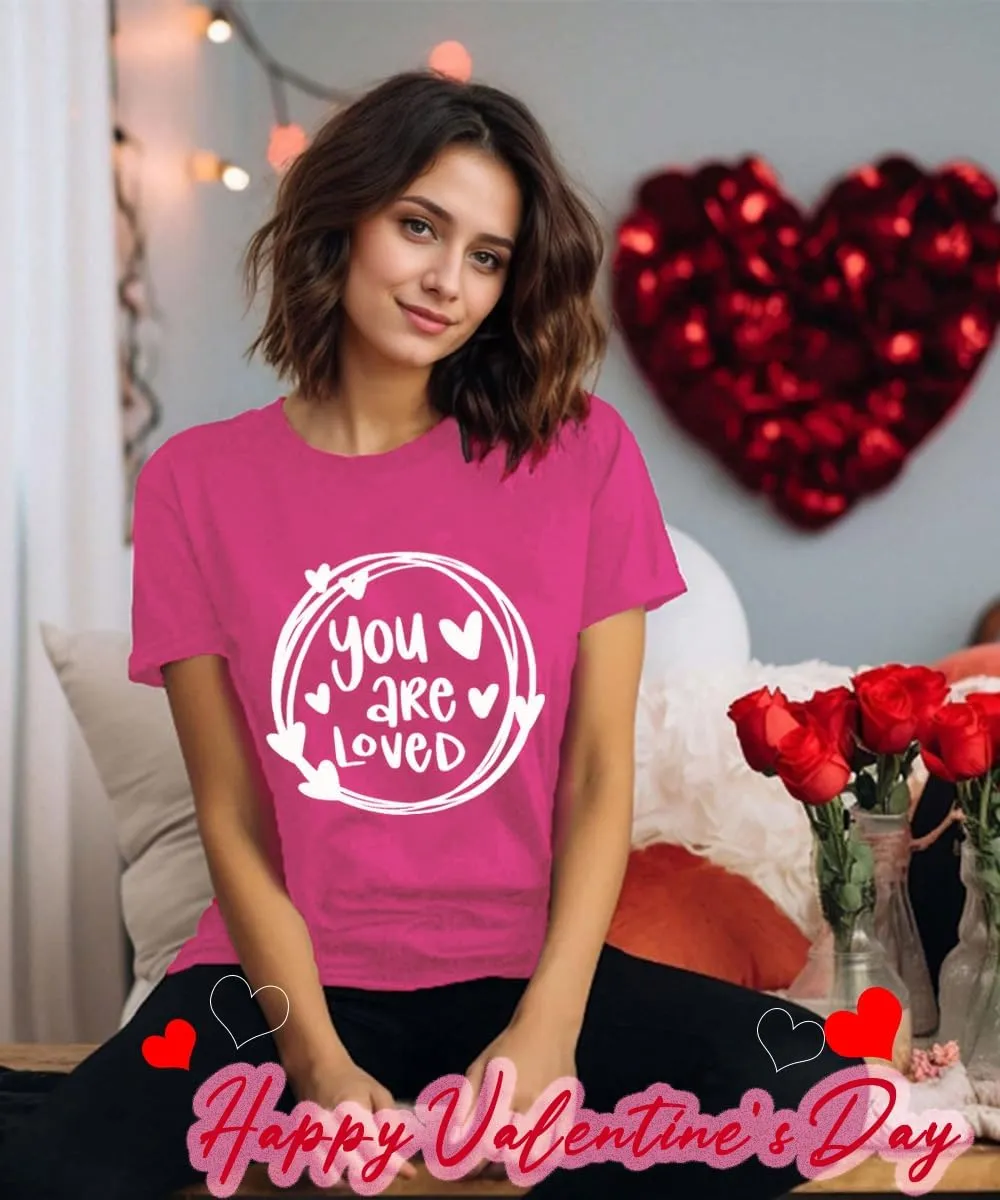 Valentines Shirts Women Funny You are Loved Letter Print T Shirt Love Graphic Short Sleeve Gift Tops for Lover