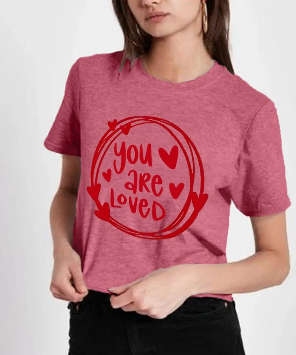 Valentines Shirts Women Funny You are Loved Letter Print T Shirt Love Graphic Short Sleeve Gift Tops for Lover