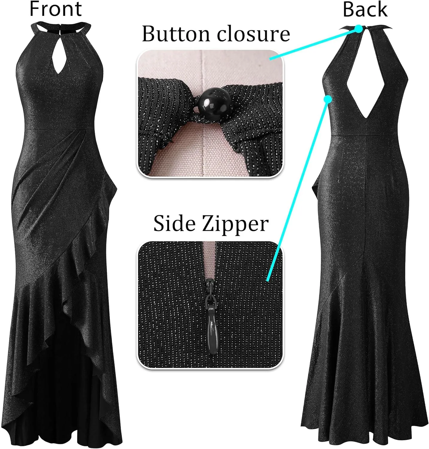 VFSHOW Womens Sexy Halter Neck Formal Cutout Ruffle Slit Ruched Prom Maxi Dress Wedding Guest HI-LO Mermaid Evening Gown