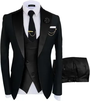 Wangyue Mens Suit 3 Piece Slim Fit Suits for Men Wedding Prom Tuxedo for Men Formal Business Suit