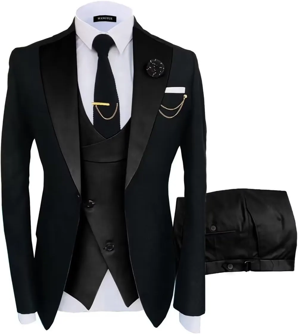 Wangyue Mens Suit 3 Piece Slim Fit Suits for Men Wedding Prom Tuxedo for Men Formal Business Suit