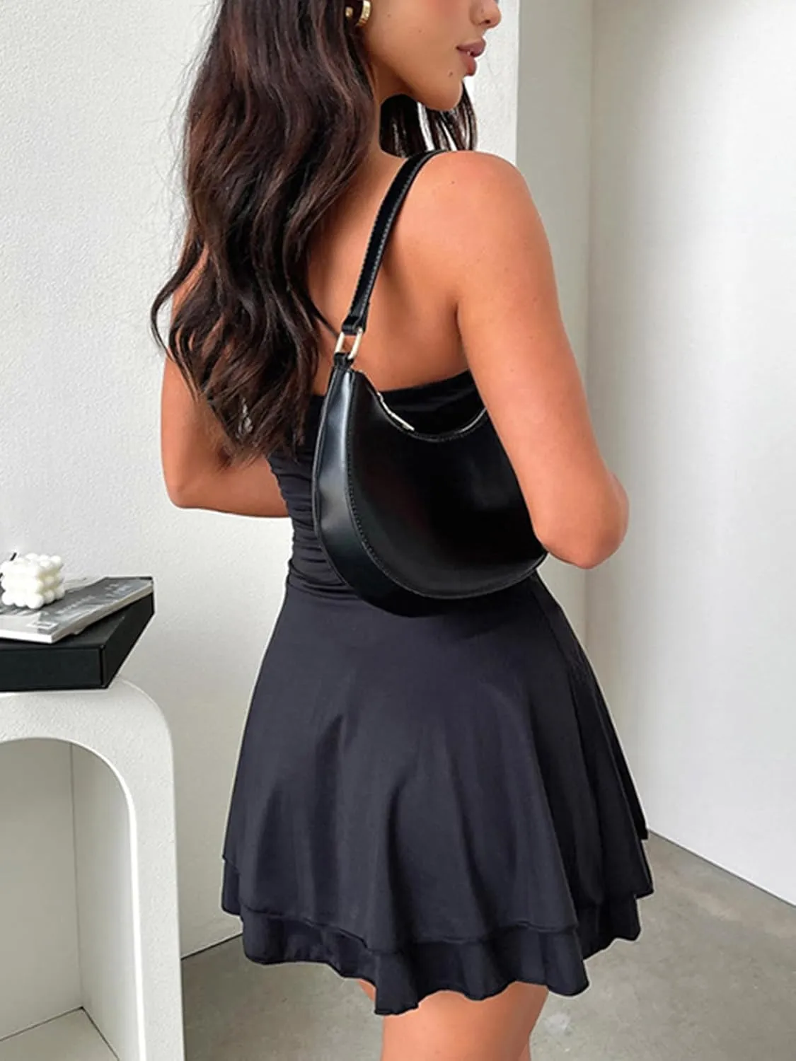 Women 2025 Summer Strapless Tube Dress Sexy Off Shoulder Ruffle Tiered Flowy Mini Dresses Vacation Outfits