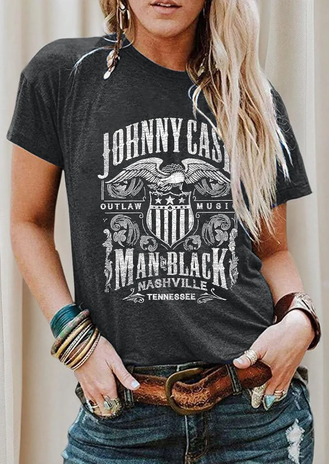 Women Crew Neck Vintage Graphic Tees Summer Short Sleeve Loose Country Music Party Retro Tee Tops