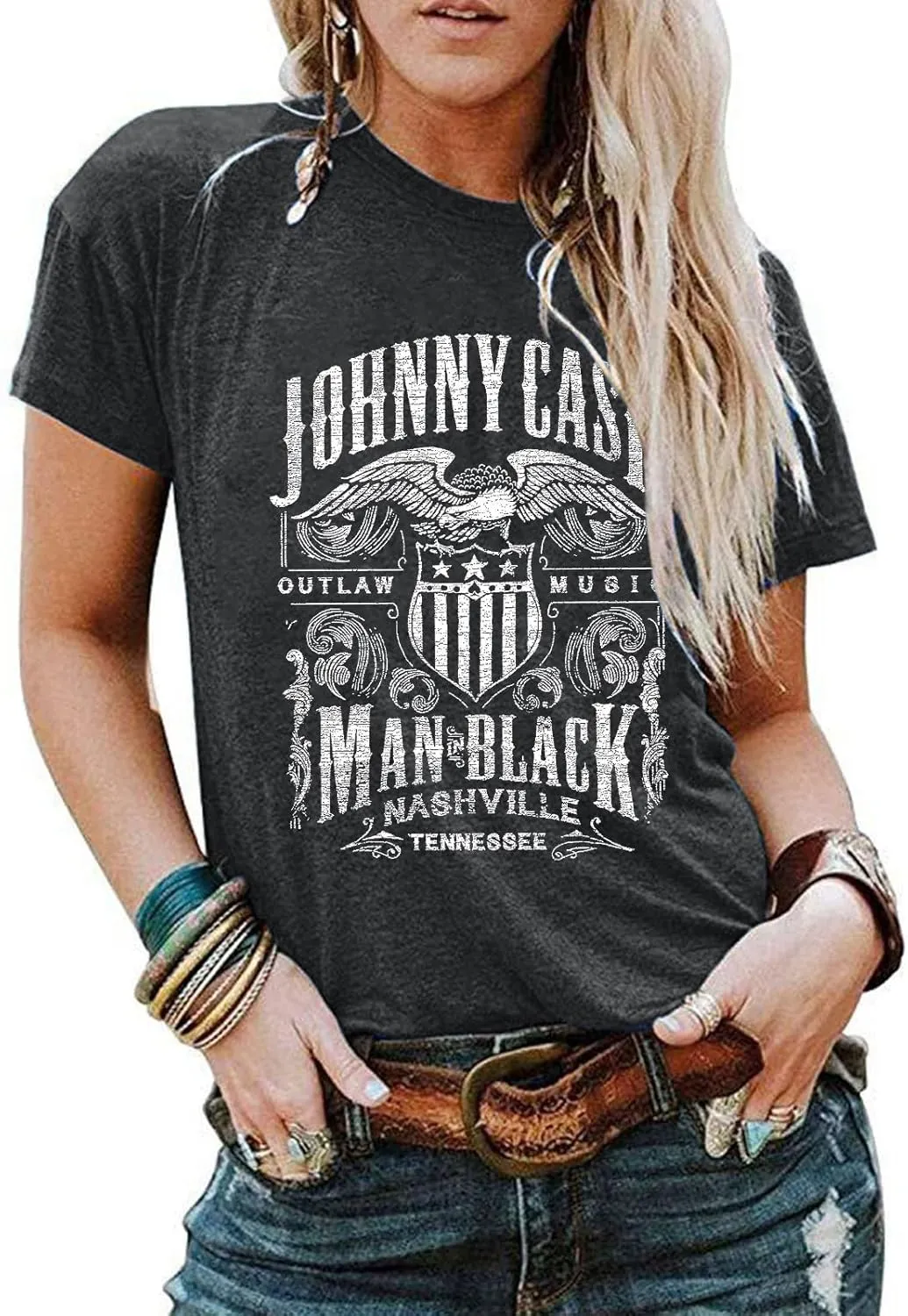Women Crew Neck Vintage Graphic Tees Summer Short Sleeve Loose Country Music Party Retro Tee Tops