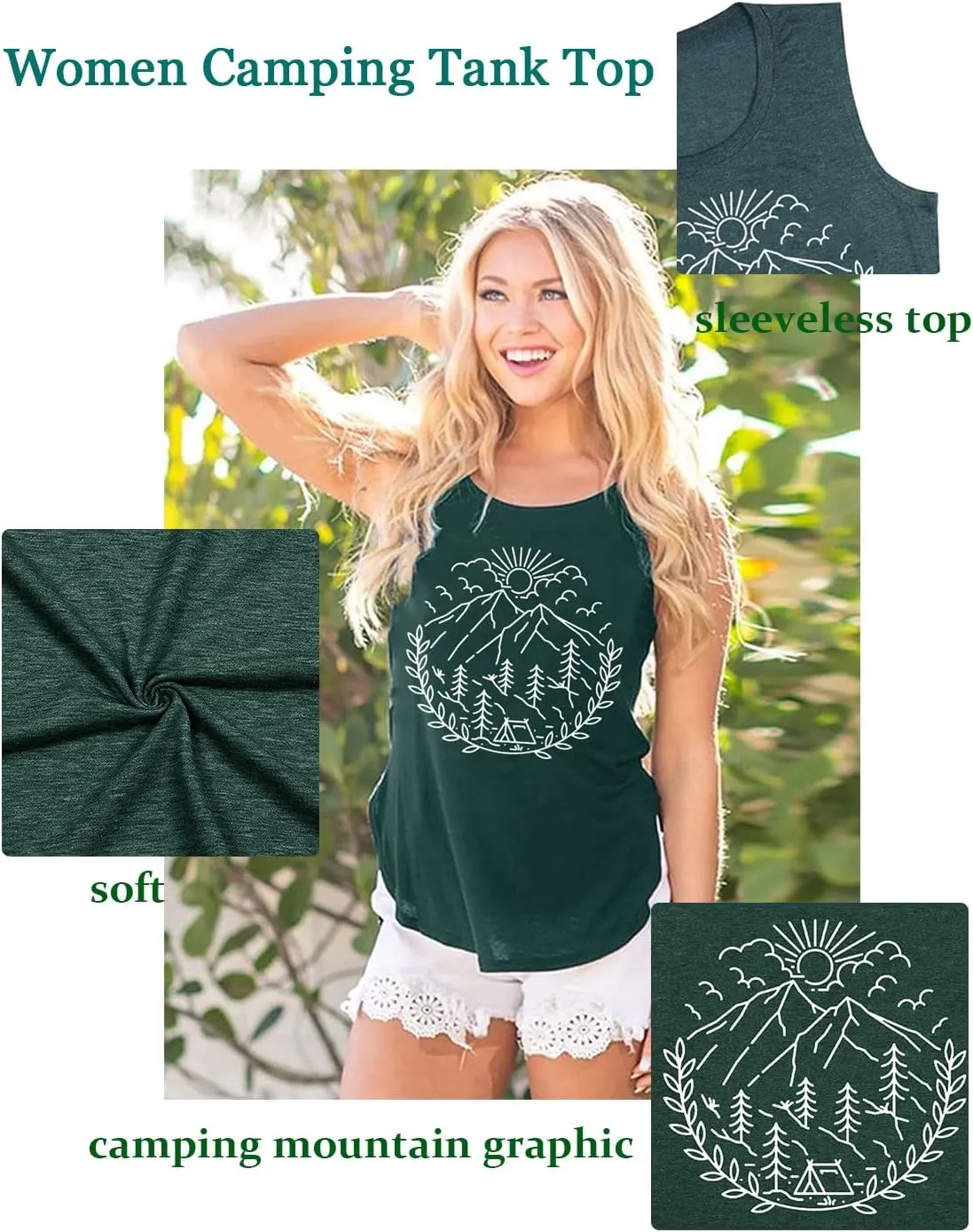 Women Hiking Camping Outdoor Tank Top Summer Mountain Nature Funny Graphic Print Round Neck Workout Athletic Sleeveless Tops