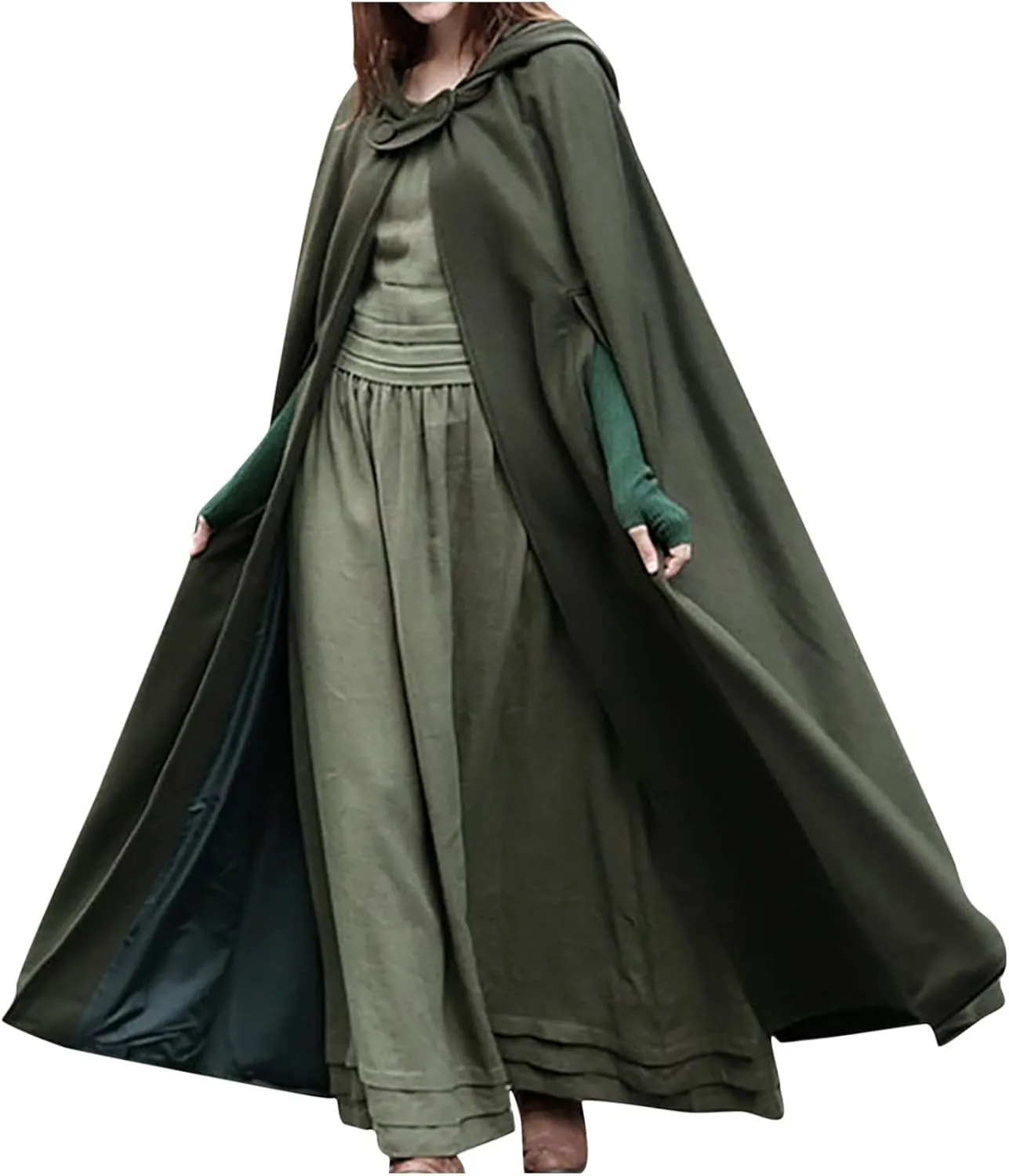 Women Hooded Wool Blend Maxi Long Cape Poncho Maxi Cloak Coat Fall Winter Trench Coat Robe Gothic Plus Size Clothes