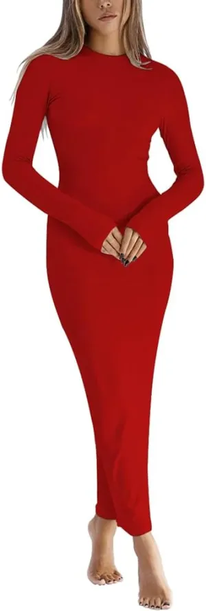 Women Long Sleeve Bodycon Maxi Dresses Sexy Wedding Party Pencil Dress Fall Trendy Casual Ribbed Midi Dress 2025