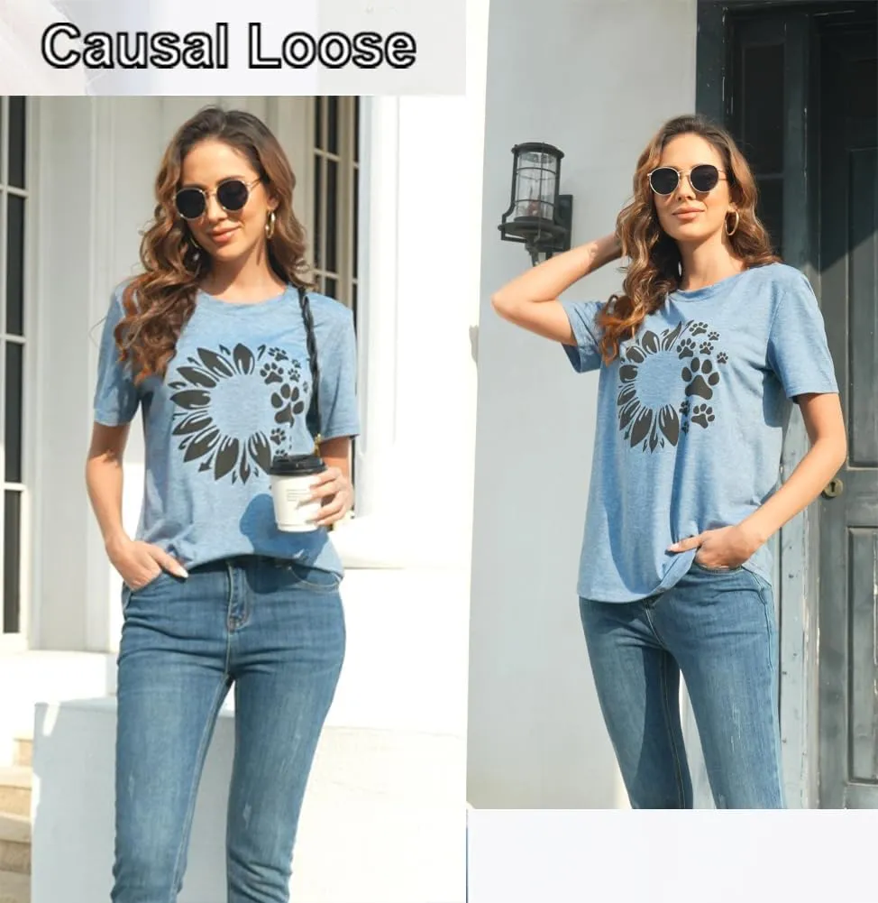 Women Sunflower Dog Paws Graphic Tank Top Sleeveless Summer Cute Tops Casual Vacation Shirts