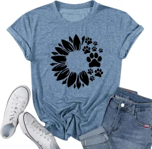 Women Sunflower Dog Paws Graphic Tank Top Sleeveless Summer Cute Tops Casual Vacation Shirts