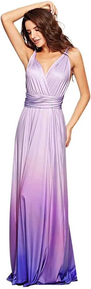 Women Transformer Convertible Multi Way Wrap V-Neck Wedding Bridesmaid Dress Halter Ombre Floral Long Evening Prom Maxi Dress