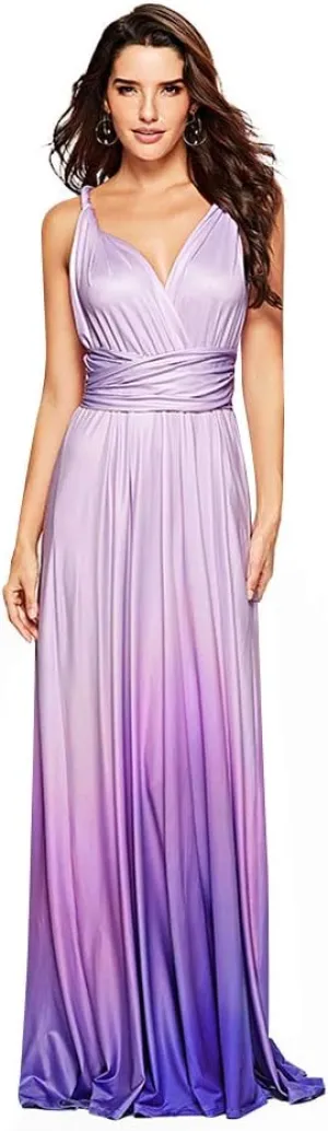 Women Transformer Convertible Multi Way Wrap V-Neck Wedding Bridesmaid Dress Halter Ombre Floral Long Evening Prom Maxi Dress