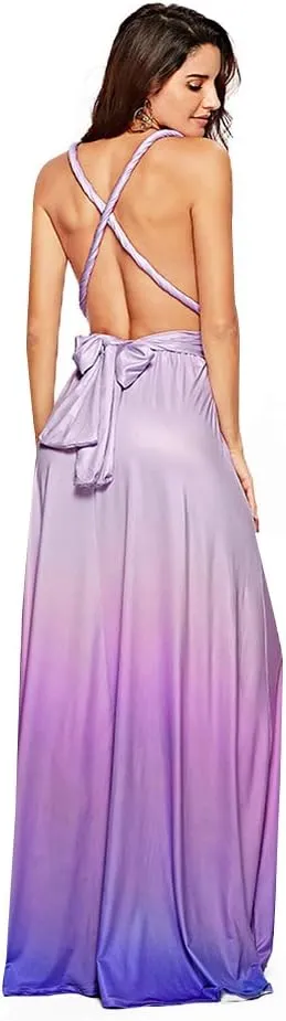 Women Transformer Convertible Multi Way Wrap V-Neck Wedding Bridesmaid Dress Halter Ombre Floral Long Evening Prom Maxi Dress