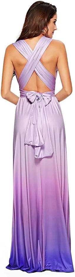 Women Transformer Convertible Multi Way Wrap V-Neck Wedding Bridesmaid Dress Halter Ombre Floral Long Evening Prom Maxi Dress
