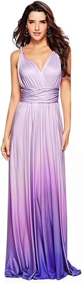 Women Transformer Convertible Multi Way Wrap V-Neck Wedding Bridesmaid Dress Halter Ombre Floral Long Evening Prom Maxi Dress