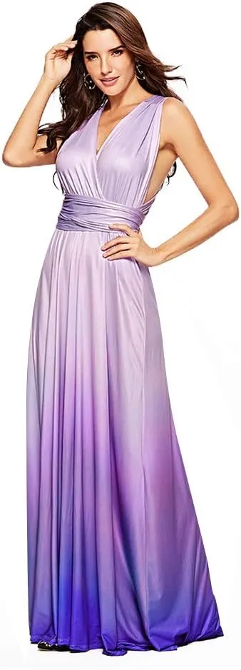 Women Transformer Convertible Multi Way Wrap V-Neck Wedding Bridesmaid Dress Halter Ombre Floral Long Evening Prom Maxi Dress