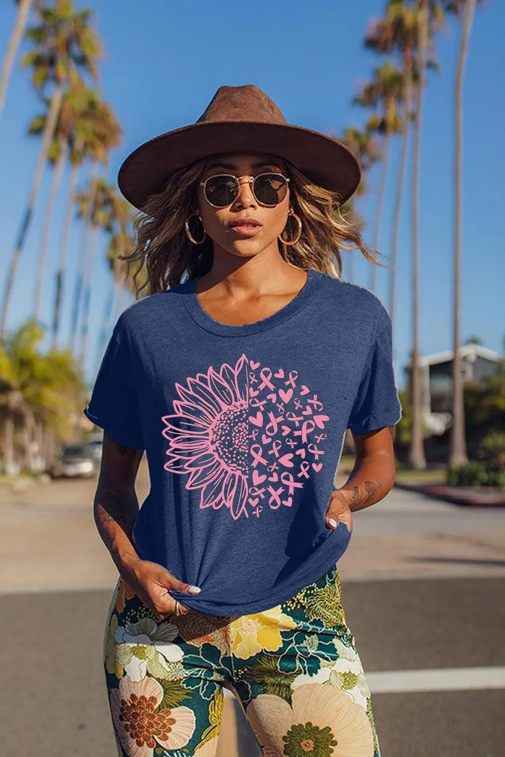 Womens Breast Cancer Awareness T Shirts Cute Love Heart Ribbon Graphic Print Tee Inspirational Short Sleeve Tops