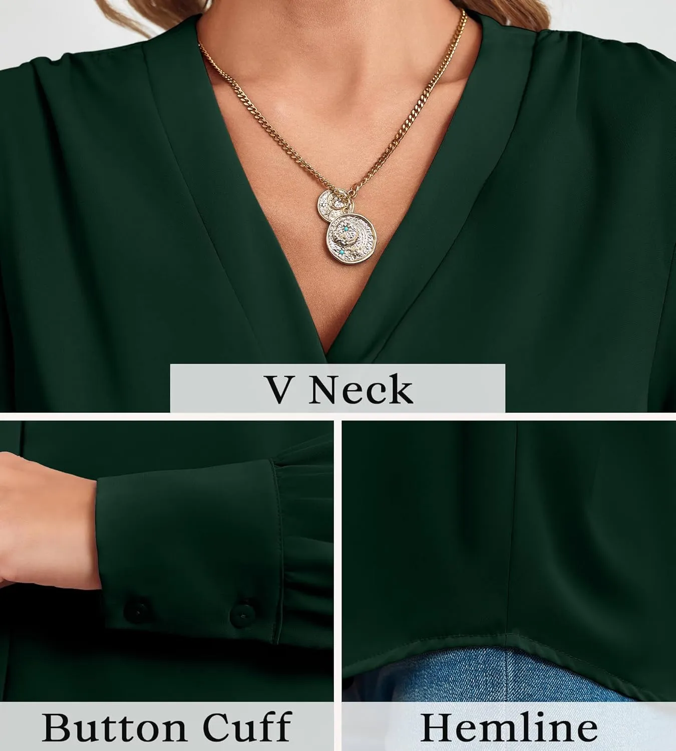 Women's Business Casual Tops Summer Long Sleeve Button Down Shirts V Neck Chiffon Blouses