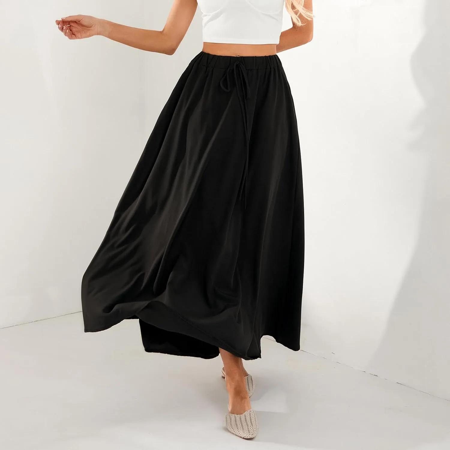 Womens Flowy Maxi Skirt Vintage Floral Print High Waist Elastic A Line Boho Beach Holiday Long Skirts