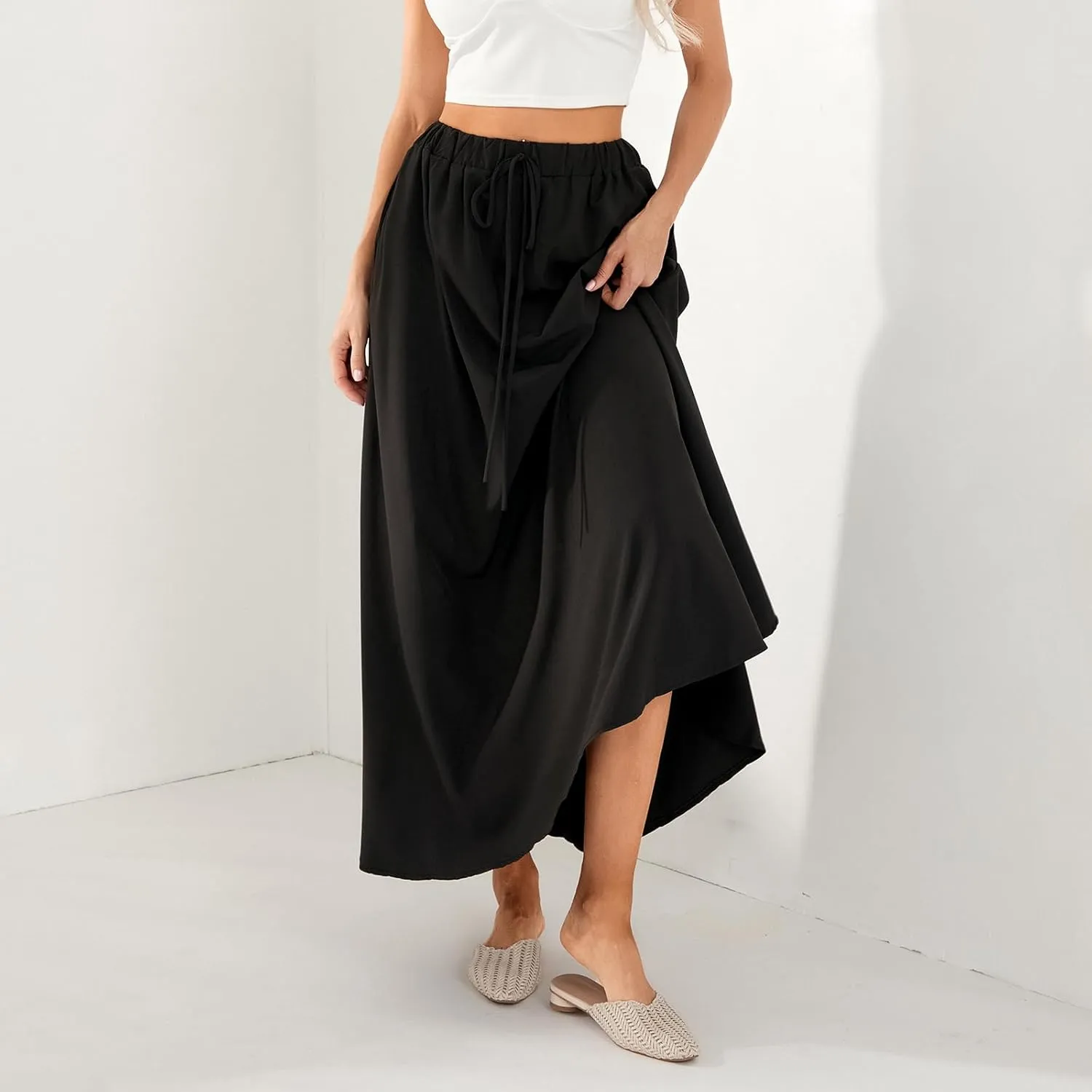 Womens Flowy Maxi Skirt Vintage Floral Print High Waist Elastic A Line Boho Beach Holiday Long Skirts