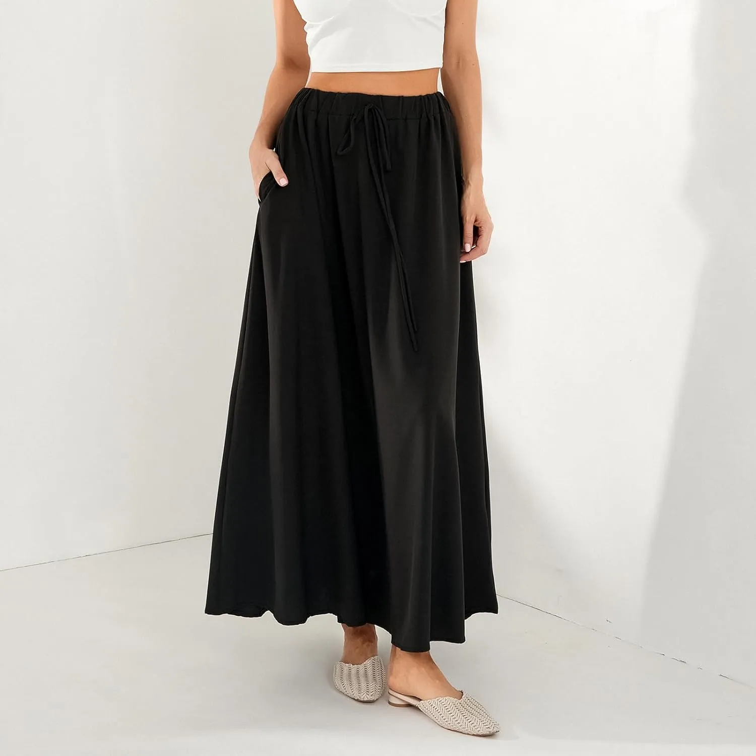 Womens Flowy Maxi Skirt Vintage Floral Print High Waist Elastic A Line Boho Beach Holiday Long Skirts