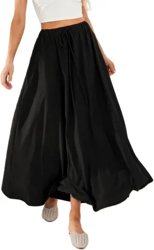 Womens Flowy Maxi Skirt Vintage Floral Print High Waist Elastic A Line Boho Beach Holiday Long Skirts