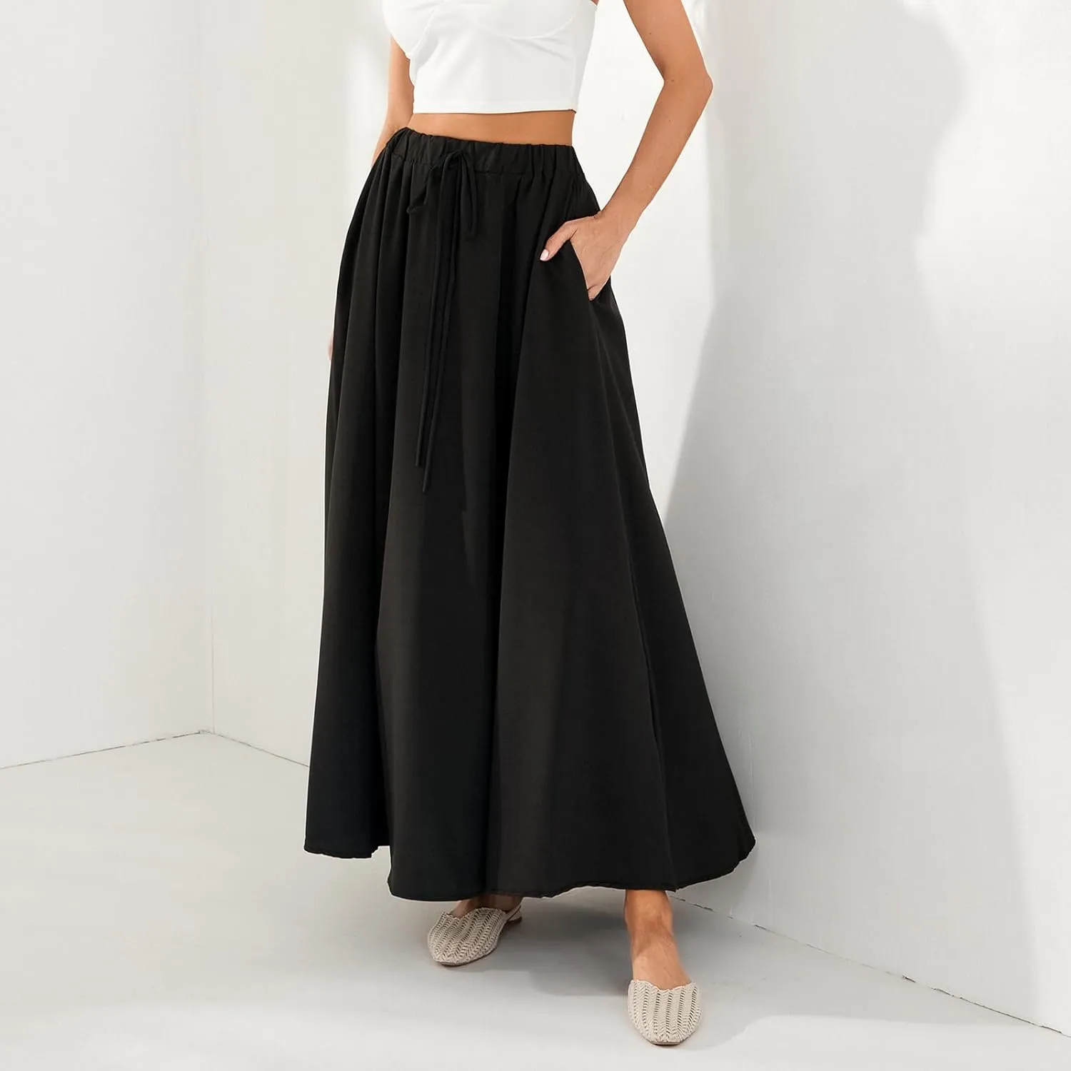 Womens Flowy Maxi Skirt Vintage Floral Print High Waist Elastic A Line Boho Beach Holiday Long Skirts