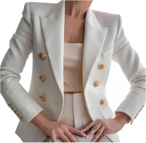 Womens Formal Business Blazer Double Breasted Long Sleeve Work Office Blazer Lapel Open Front Jacket Fall Outwear