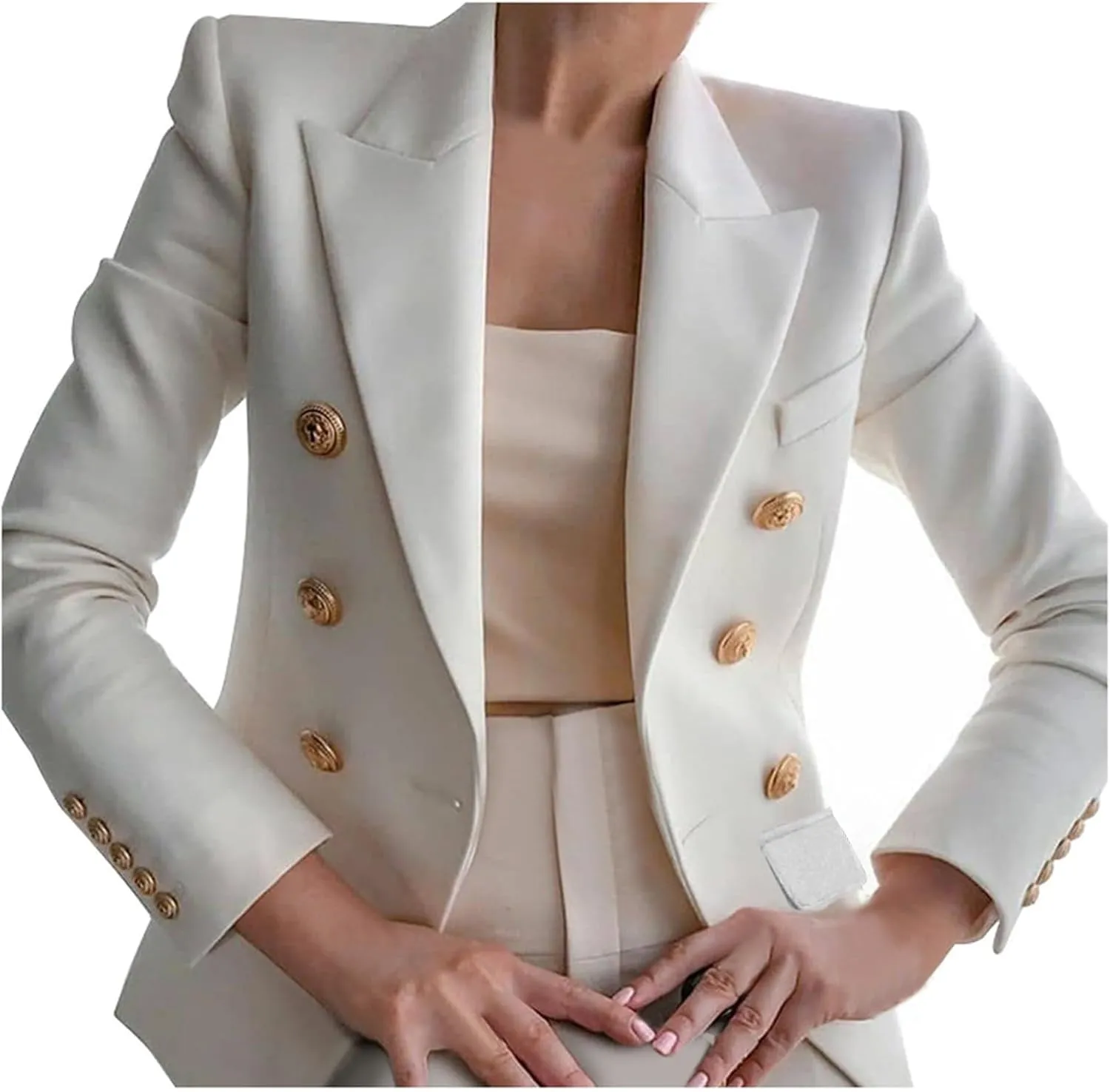 Womens Formal Business Blazer Double Breasted Long Sleeve Work Office Blazer Lapel Open Front Jacket Fall Outwear