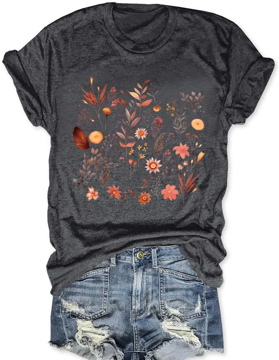 Womens Graphic Tee Shirts Casual Summer Beach Shirt Cute Wildflowers Dandelion Flower Tshirt
