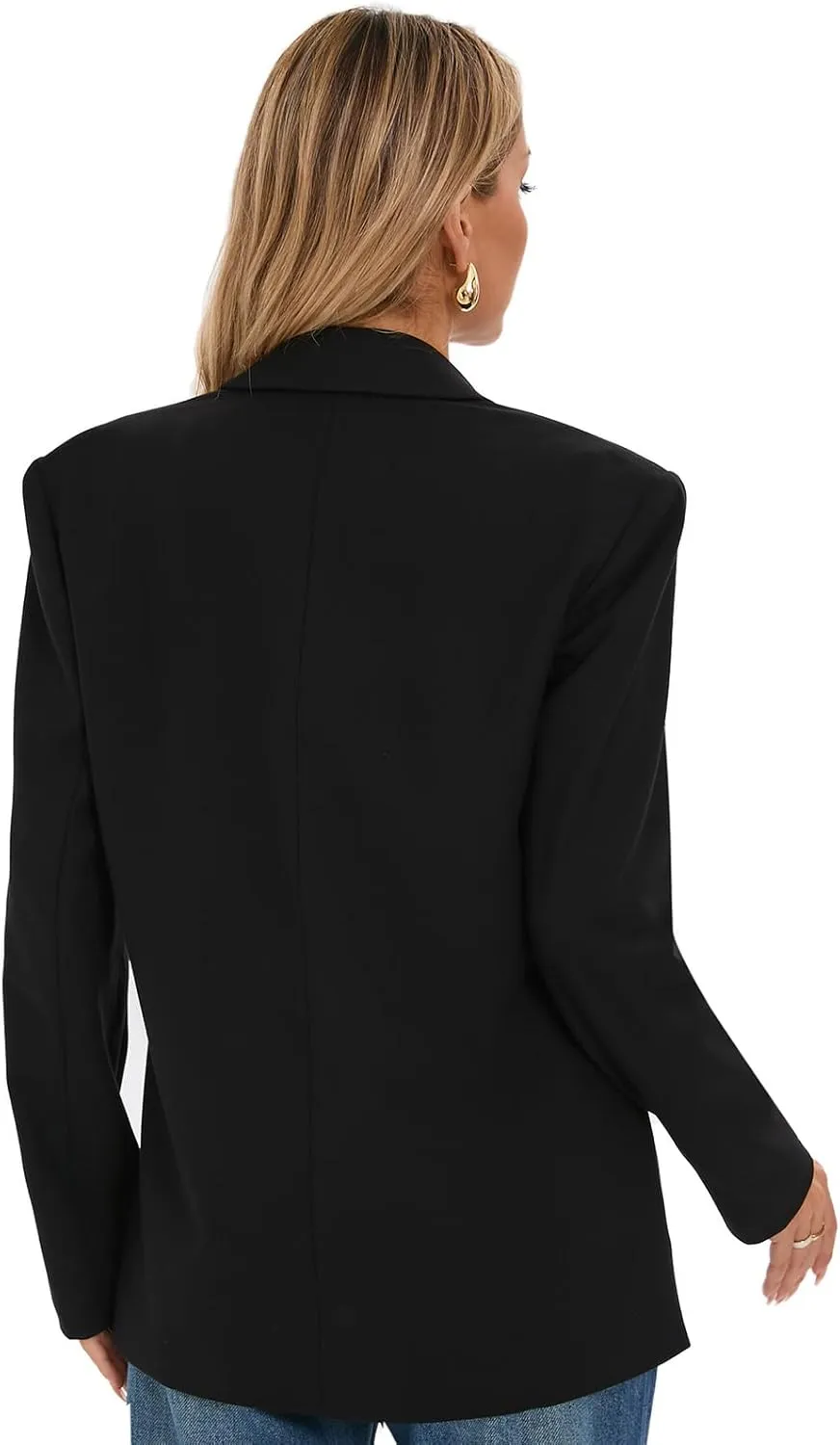 Women's Oversized Blazer Jacket Double-Breasted Suit with Pockets Long Sleeve Outfit for Business Work Office Casual
