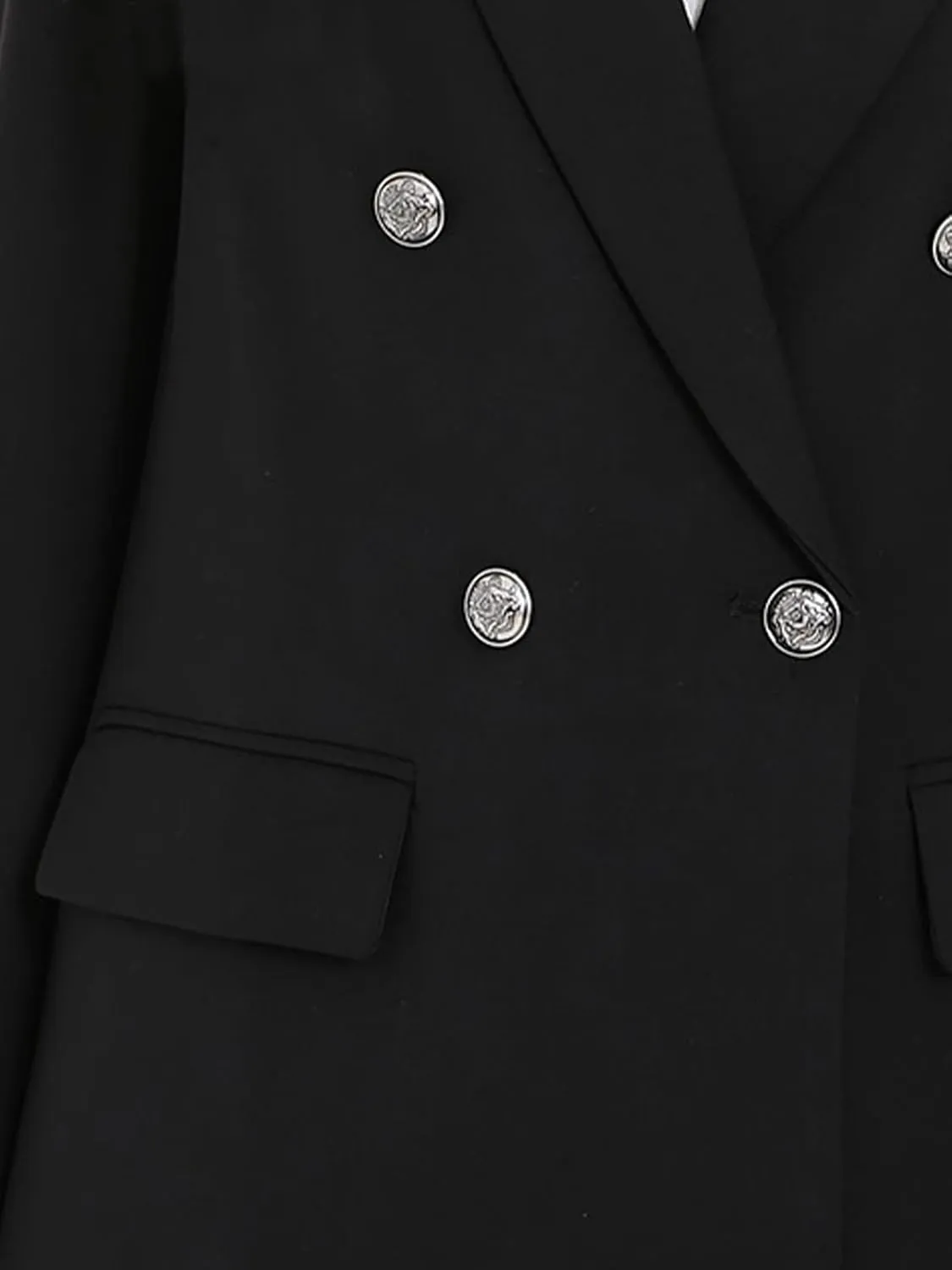 Women's Oversized Blazer Jacket Double-Breasted Suit with Pockets Long Sleeve Outfit for Business Work Office Casual