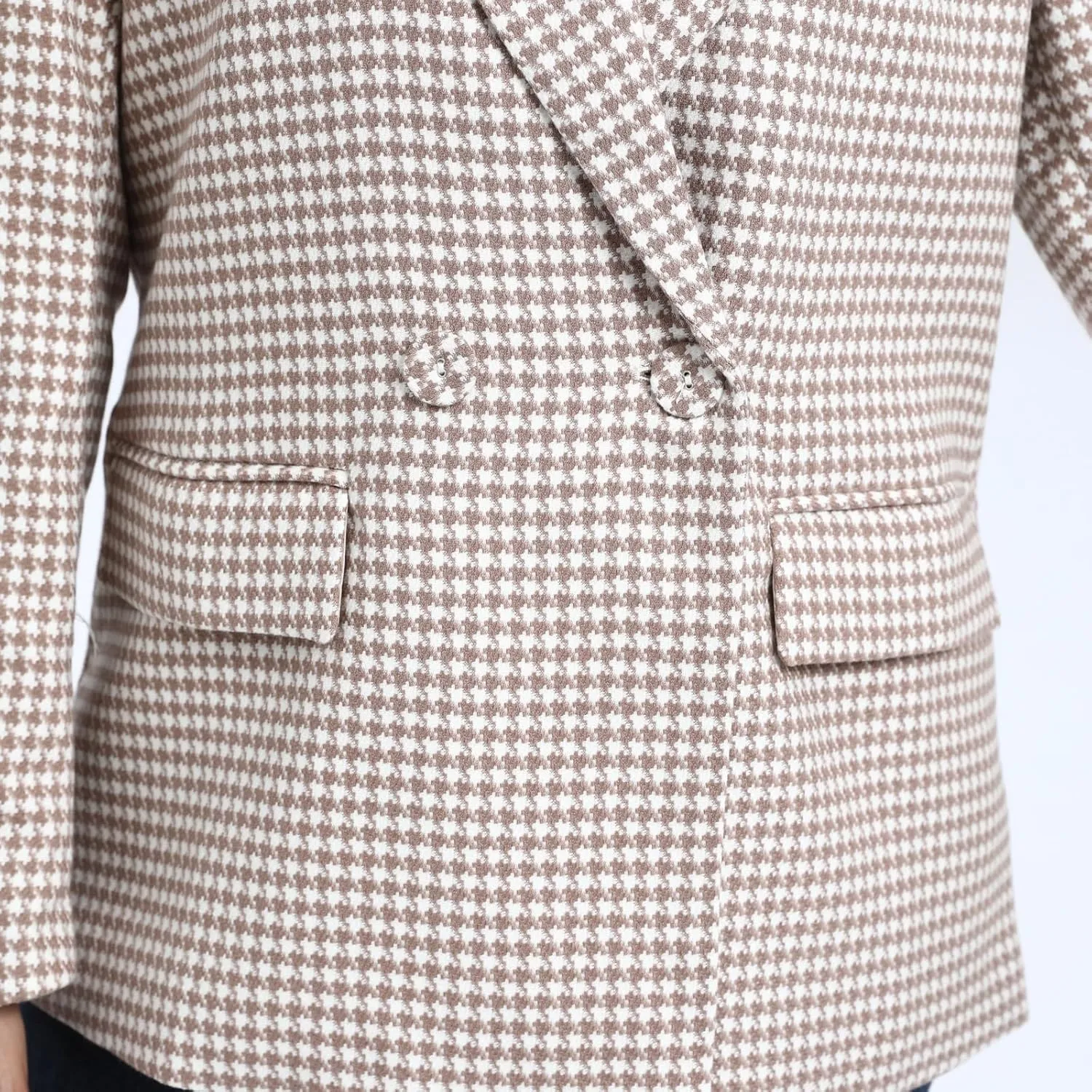 Women's Oversized Double-Breasted Suit Blazer Jacket Top Stitch Long Sleeve Casual Work Office Blazer with Pockets