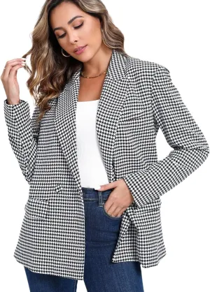 Women's Oversized Double-Breasted Suit Blazer Jacket Top Stitch Long Sleeve Casual Work Office Blazer with Pockets