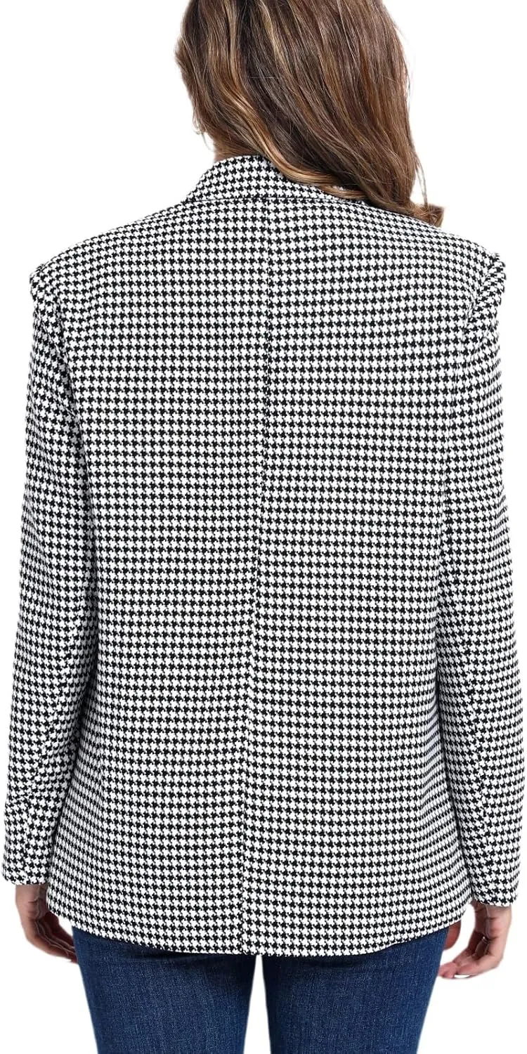 Women's Oversized Double-Breasted Suit Blazer Jacket Top Stitch Long Sleeve Casual Work Office Blazer with Pockets