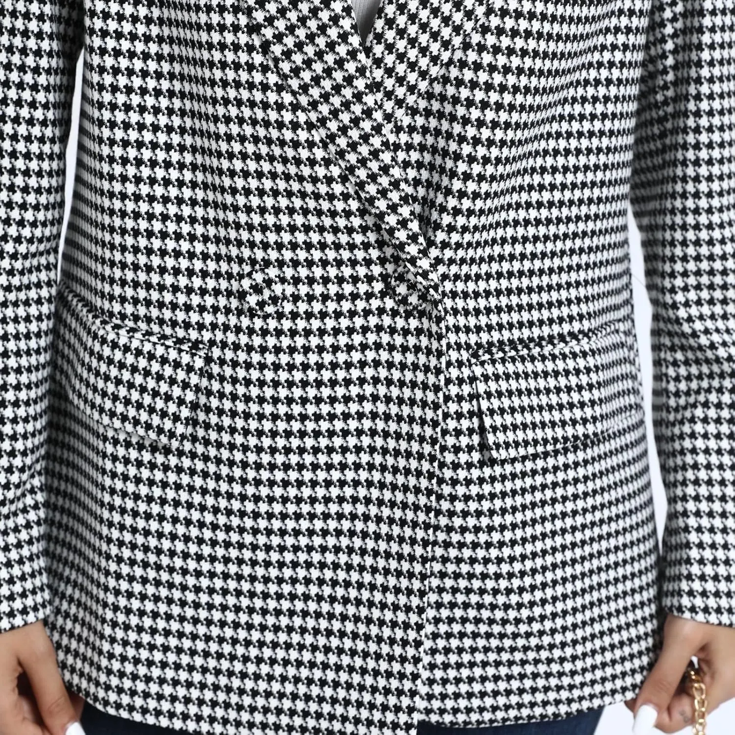 Women's Oversized Double-Breasted Suit Blazer Jacket Top Stitch Long Sleeve Casual Work Office Blazer with Pockets