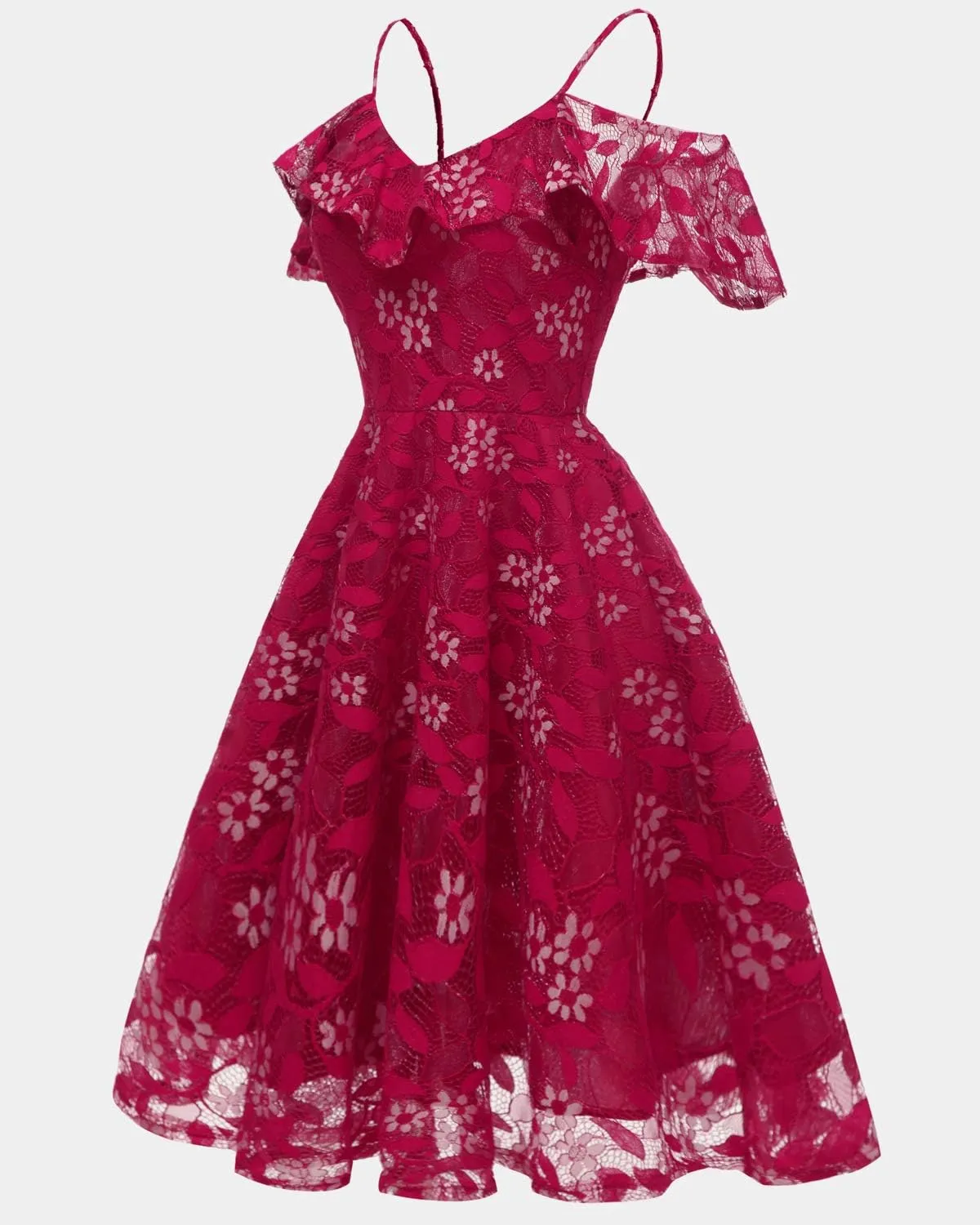 Womens Vintage Lace Floral Wedding Party Dress Short Aline Cocktail Swing Dress