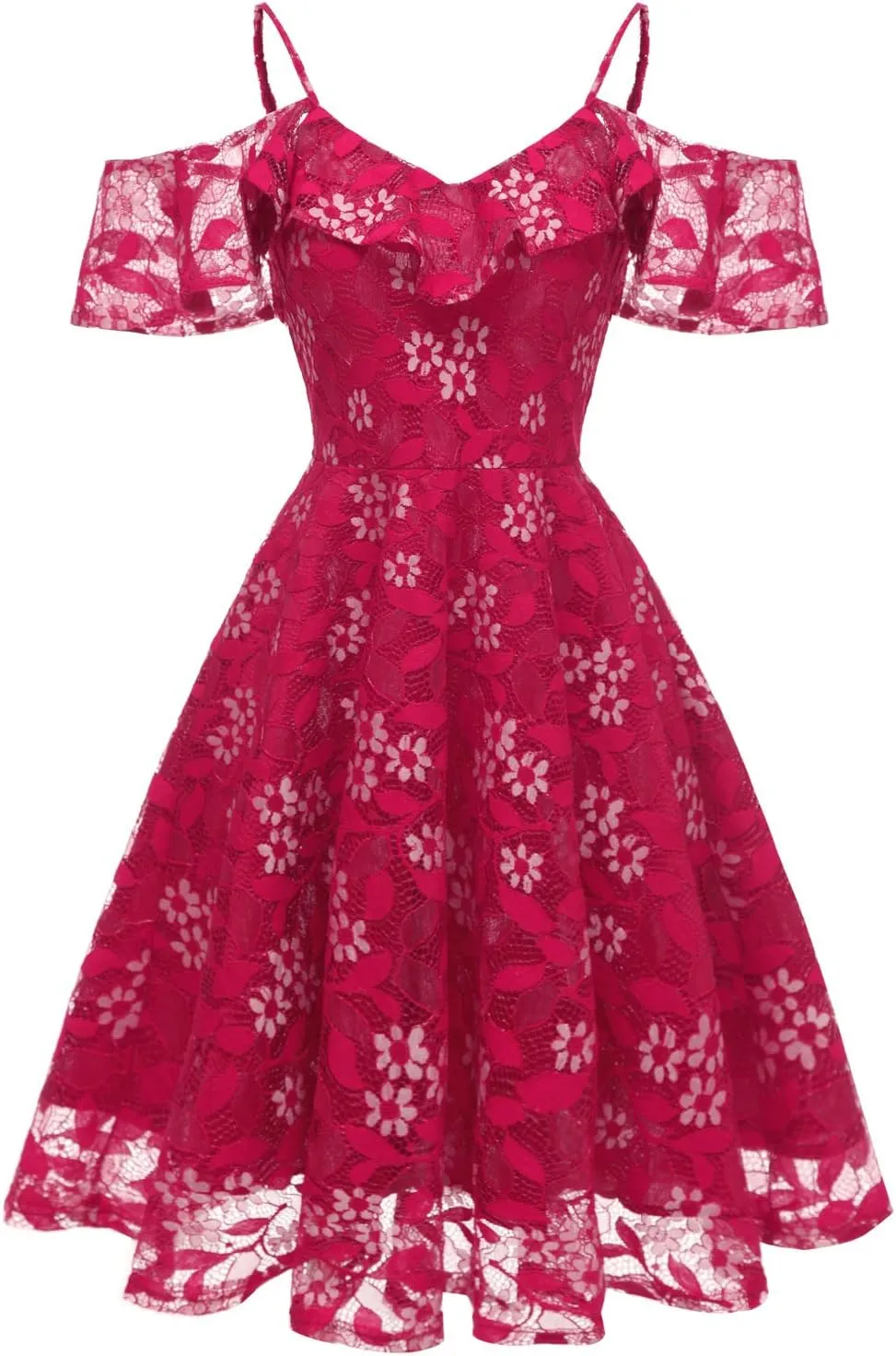 Womens Vintage Lace Floral Wedding Party Dress Short Aline Cocktail Swing Dress