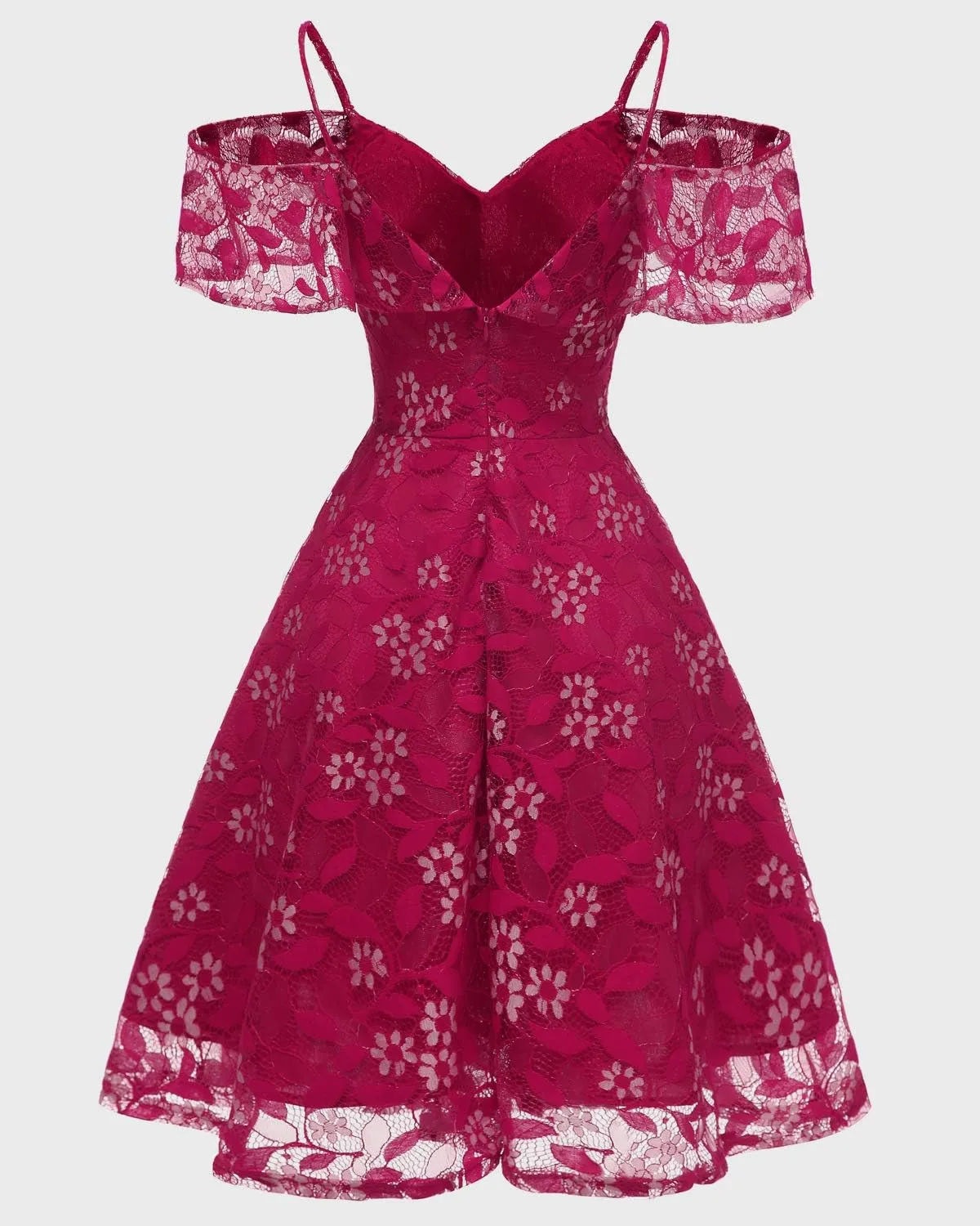 Womens Vintage Lace Floral Wedding Party Dress Short Aline Cocktail Swing Dress