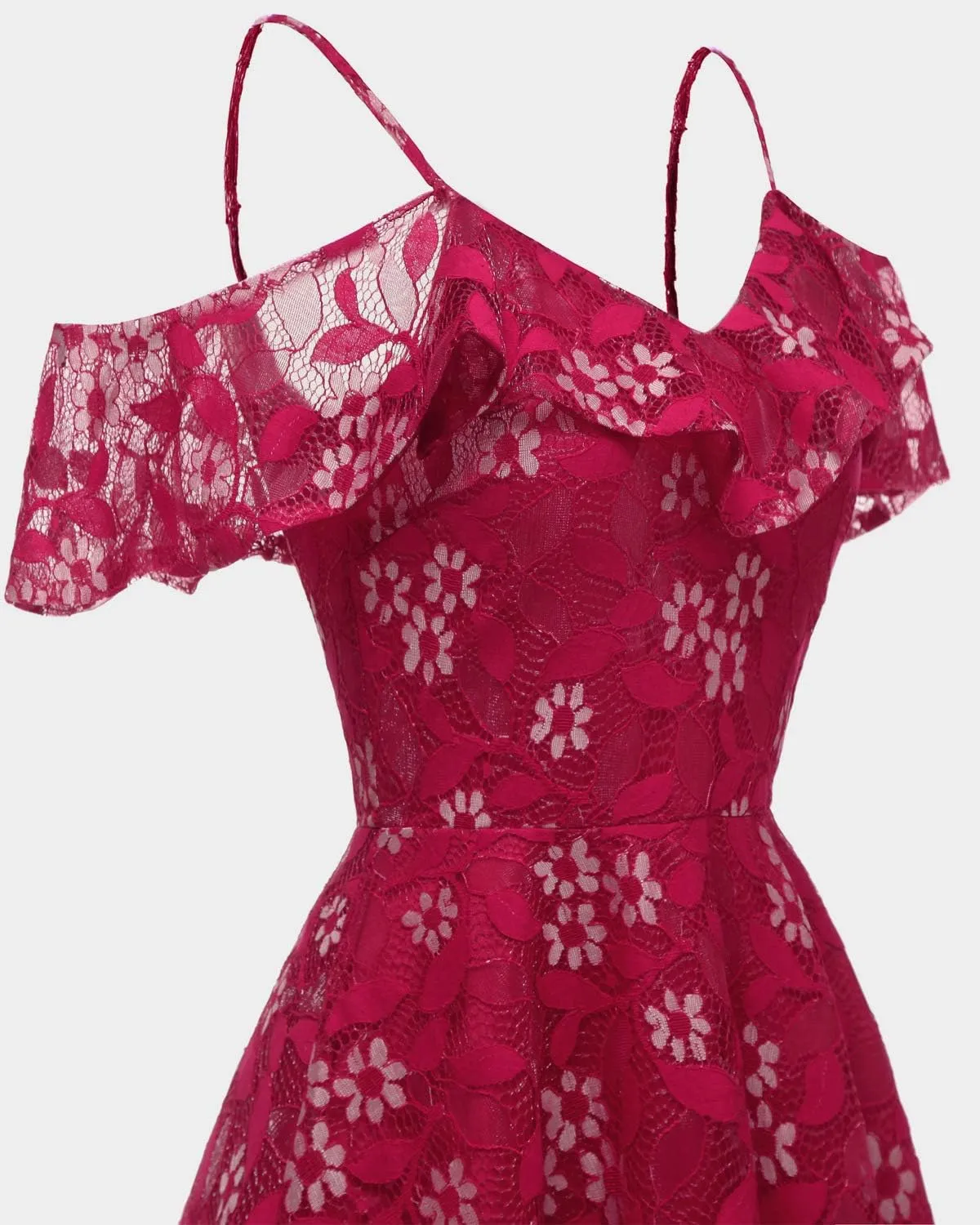 Womens Vintage Lace Floral Wedding Party Dress Short Aline Cocktail Swing Dress