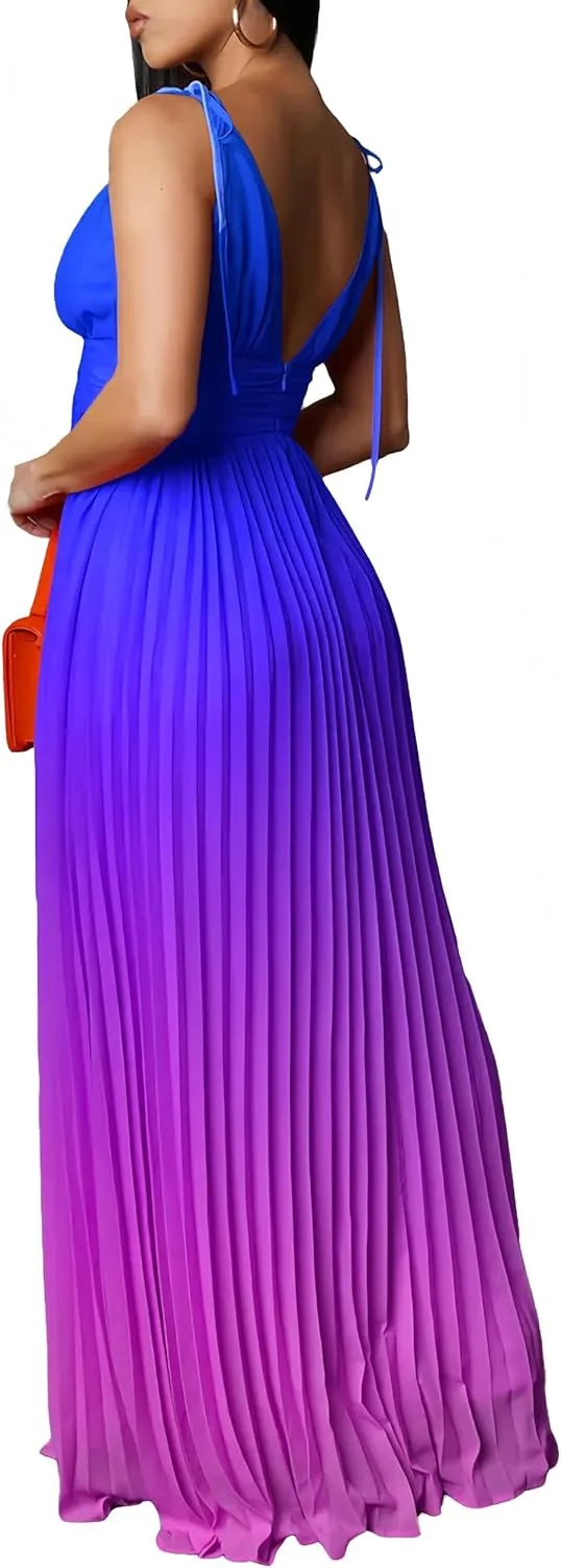 ZVO Women Maxi Dress Sexy Cocktail Party Long Dress Summer Loose Beach Dresses A-line Pleated Halter Dress
