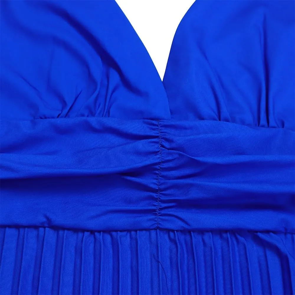 ZVO Women Maxi Dress Sexy Cocktail Party Long Dress Summer Loose Beach Dresses A-line Pleated Halter Dress