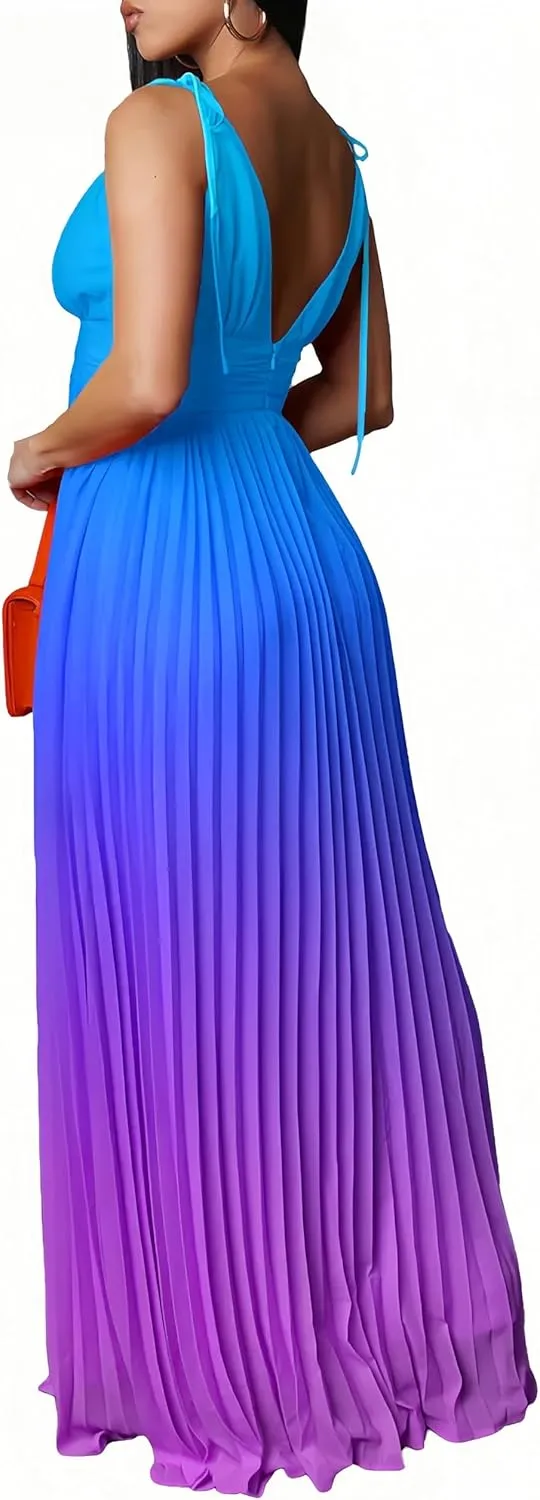 ZVO Women Maxi Dress Sexy Cocktail Party Long Dress Summer Loose Beach Dresses A-line Pleated Halter Dress