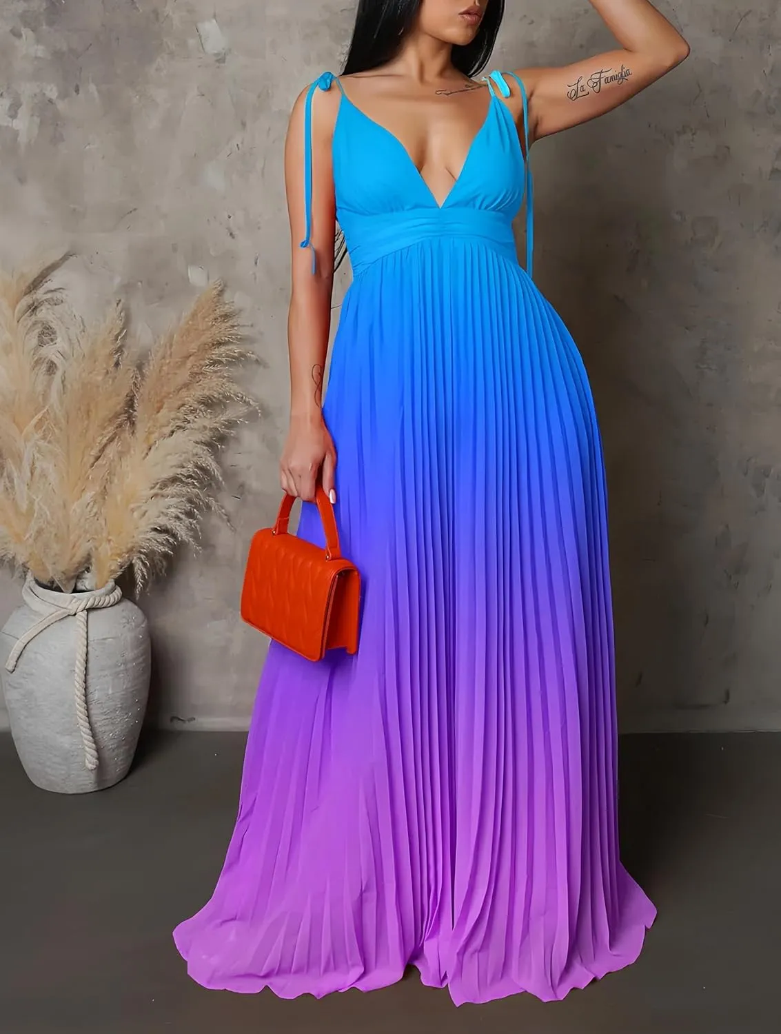 ZVO Women Maxi Dress Sexy Cocktail Party Long Dress Summer Loose Beach Dresses A-line Pleated Halter Dress